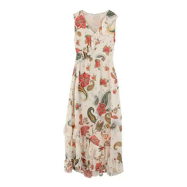 Abito Donna Midi con stampa floreale e ruches Beige verde LIU JO- Francavilla Moda
